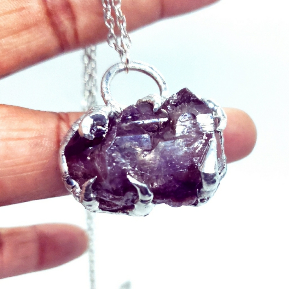 Huge Super seven amethyst crystal necklace handmade gothic fantasy metalwork